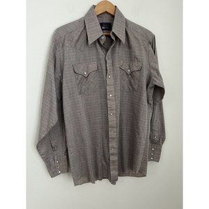 Panhandle Slim Button Down Shirt Mens Large Blue Tan Western Long Sleeve Cotton